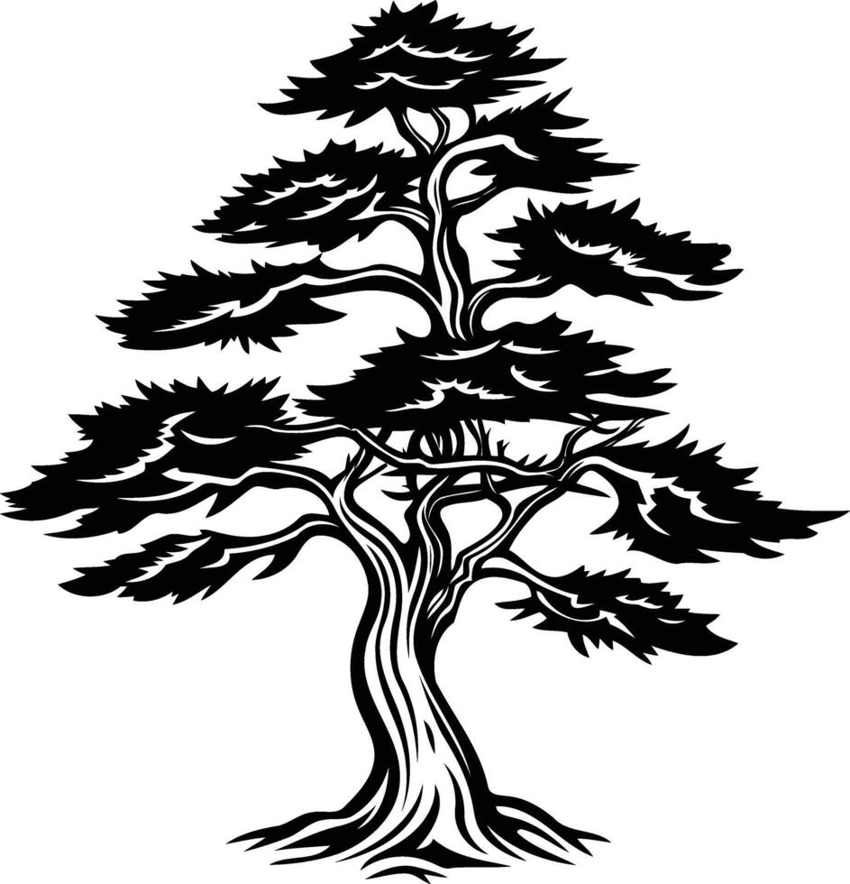 A black and white tree with leaves vector
