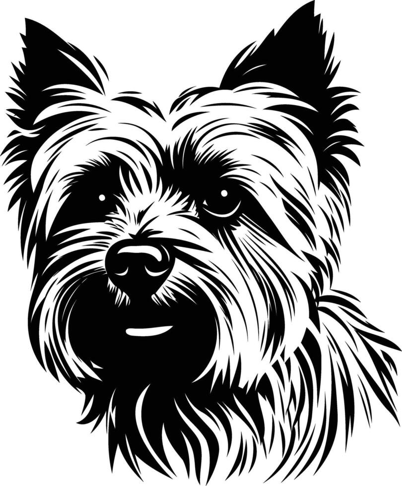 A black and white drawing of a yorkie dog vector