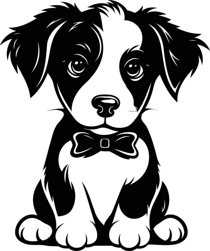 Black and white puppy with bow tie on white background vector