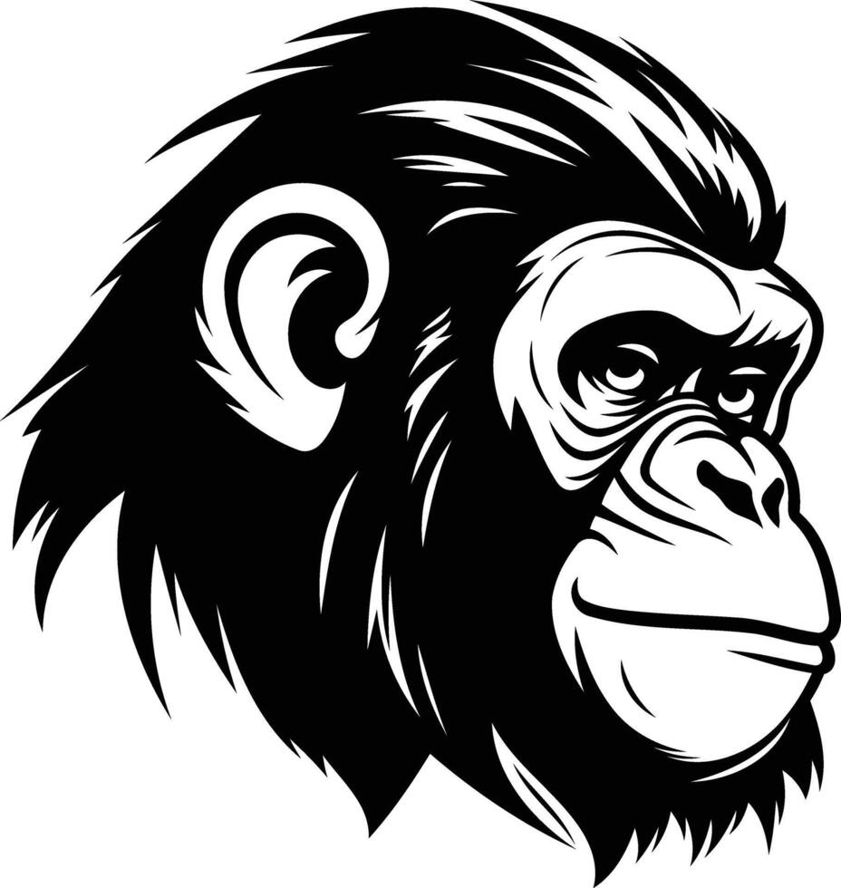 A black and white image of a gorilla head vector