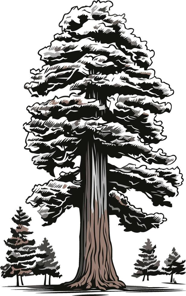 A large tree with snow on it vector
