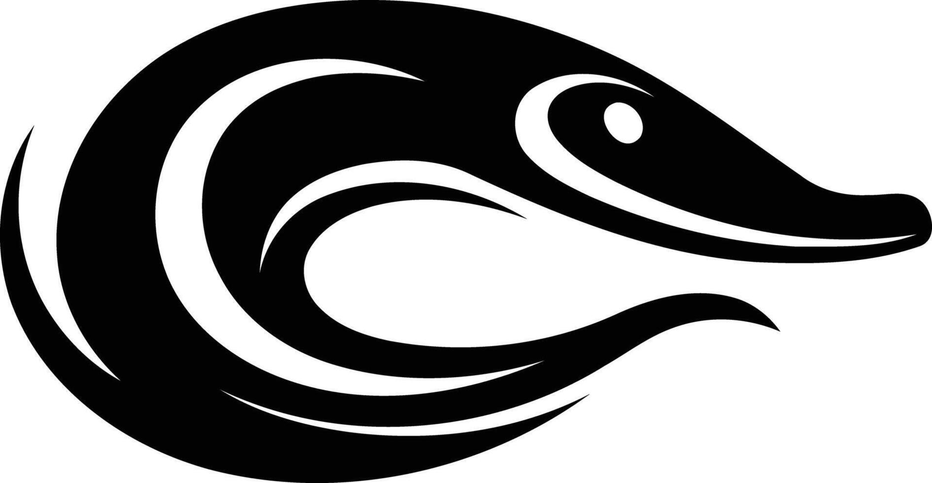A black and white logo of a fish vector