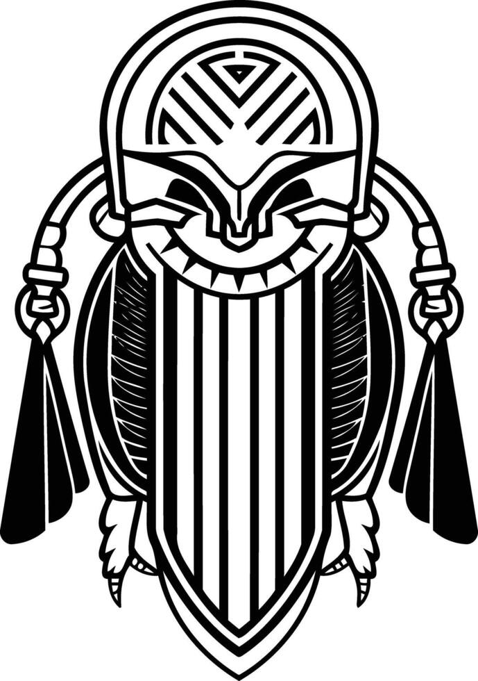 A black and white drawing of a tribal mask vector