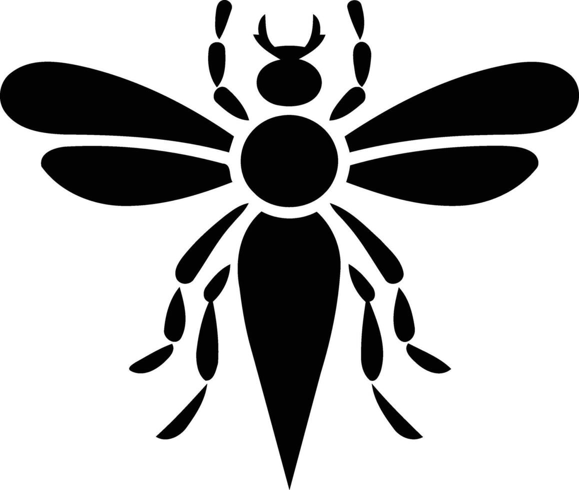 A black and white silhouette of a bee vector