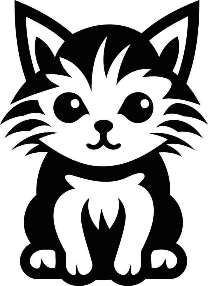 A black and white cat with big eyes vector