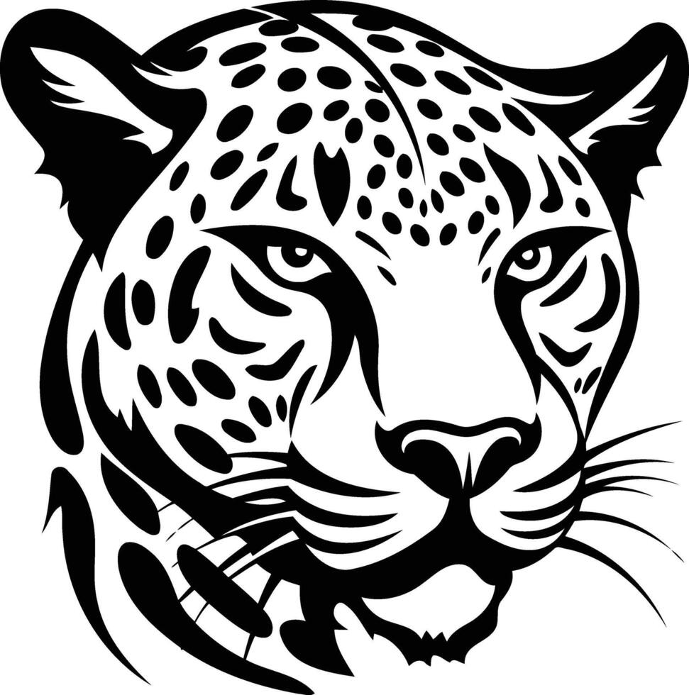 A jaguar head is shown in black and white vector