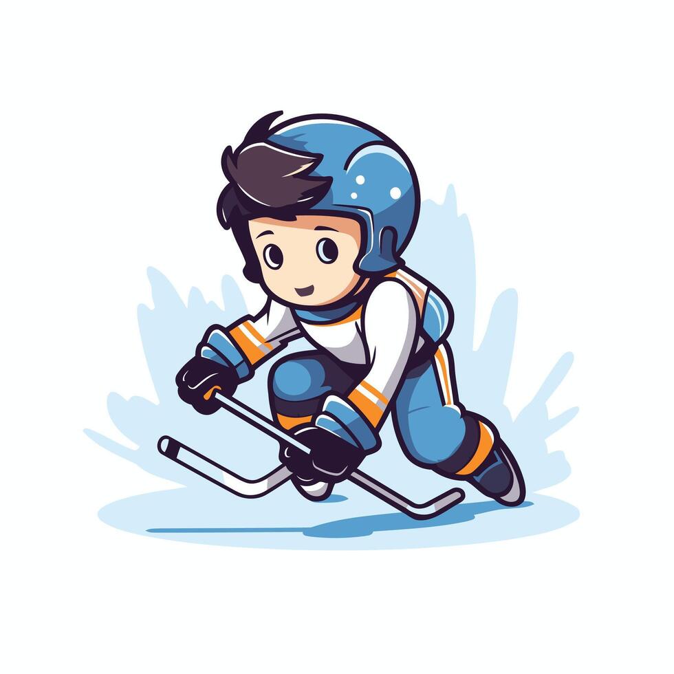 A cartoon boy playing hockey on the ice vector