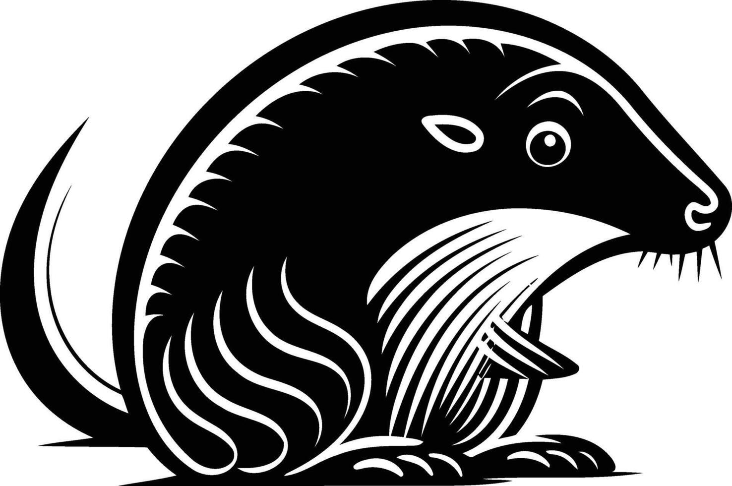 A black and white illustration of a rodent vector