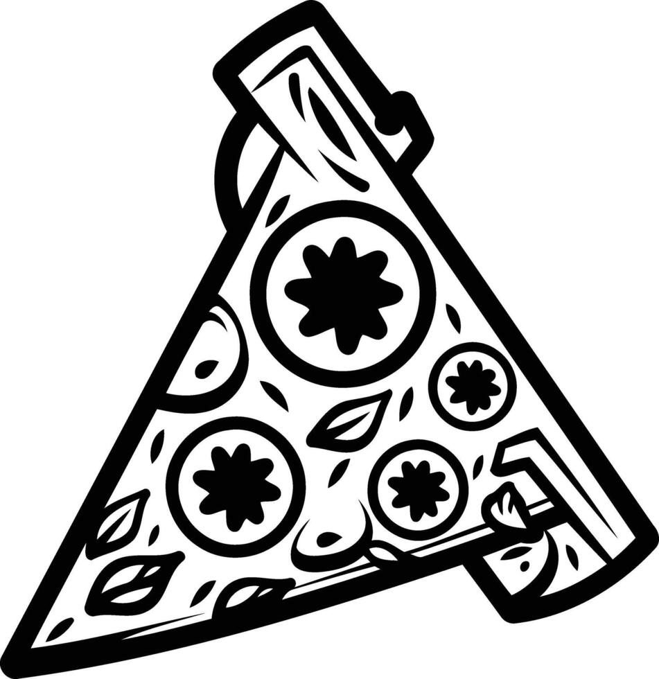 Pizza slice with flowers and leaves coloring page vector