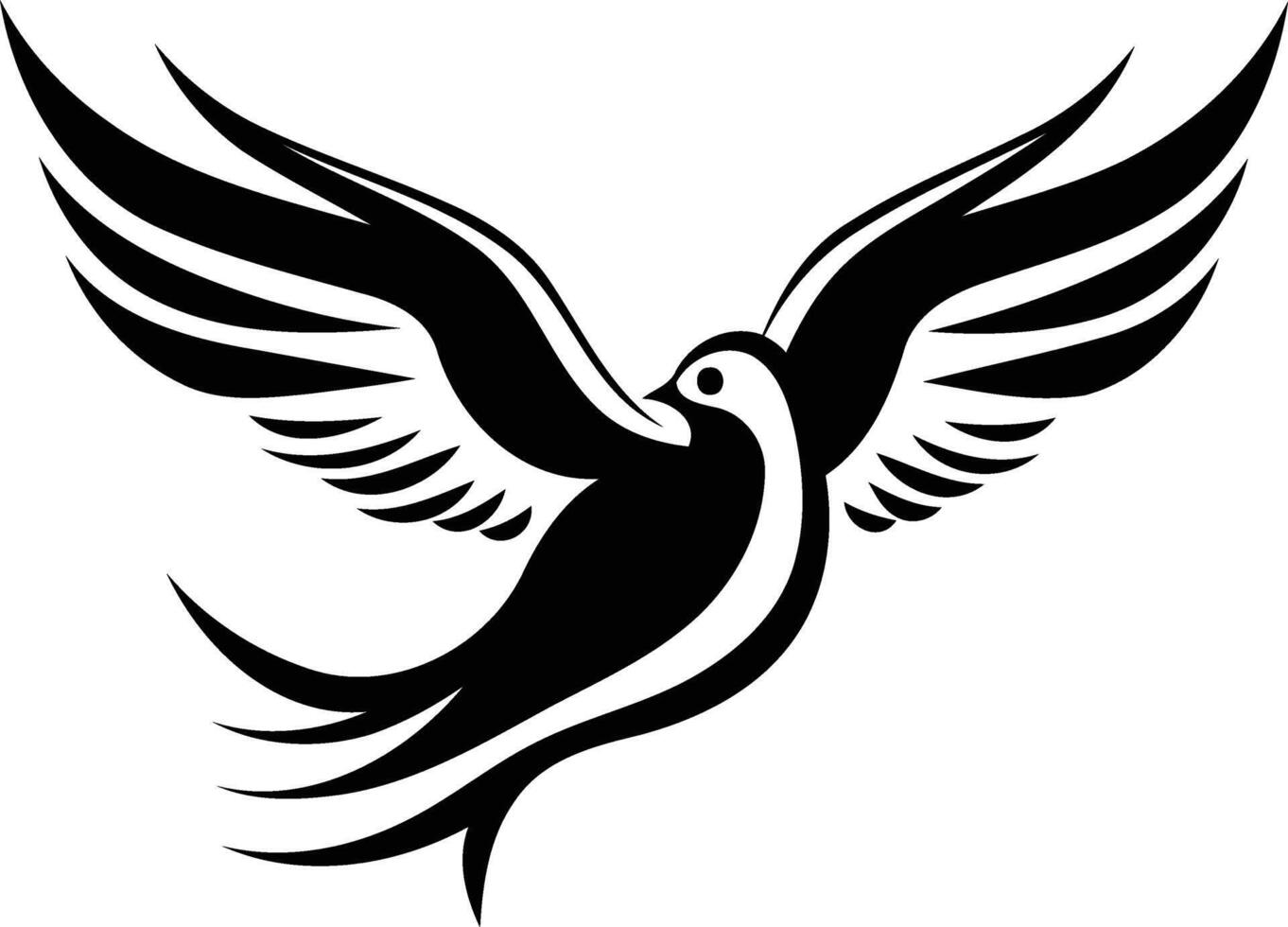 A black and white bird with wings spread out vector