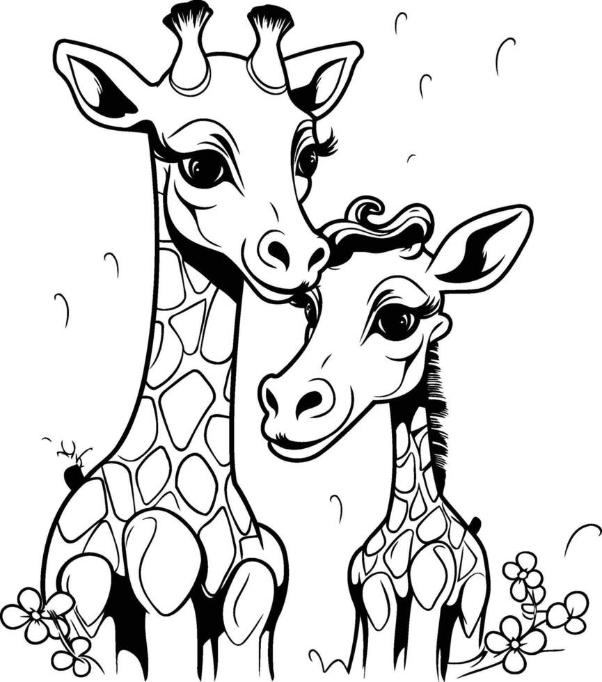 Giraffes coloring pages for kids vector