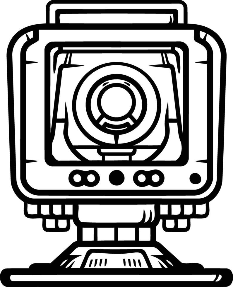 A black and white drawing of a camera vector
