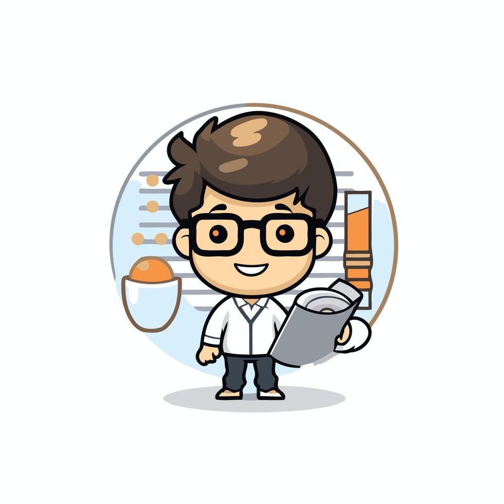 A cartoon man holding a book and a pen vector