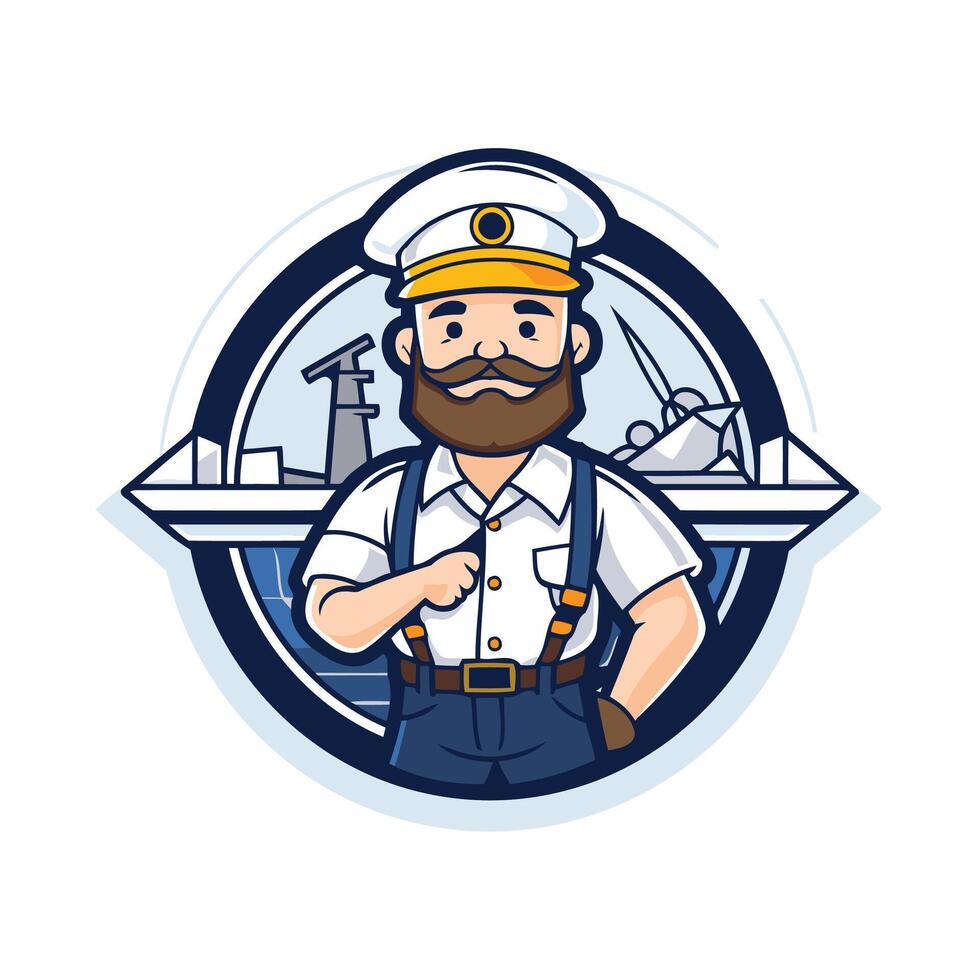 Captain of the ship cartoon illustration vector
