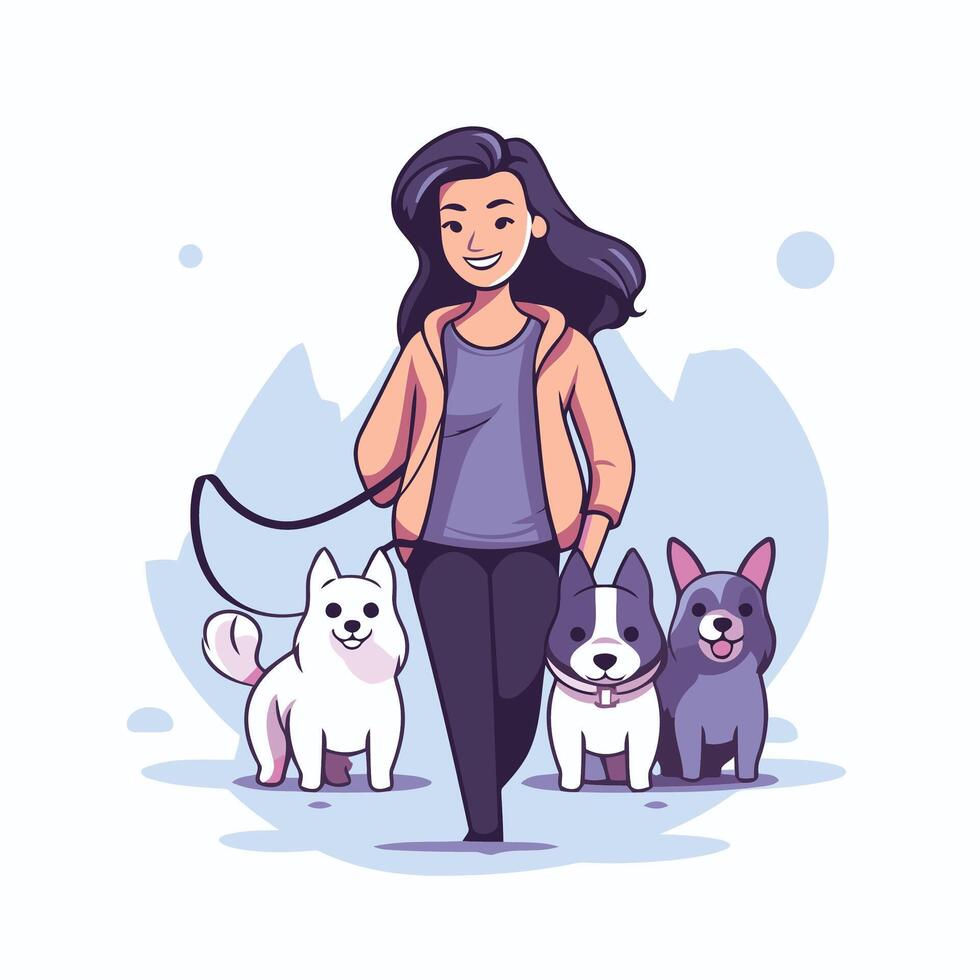 A woman walking with her dogs vector