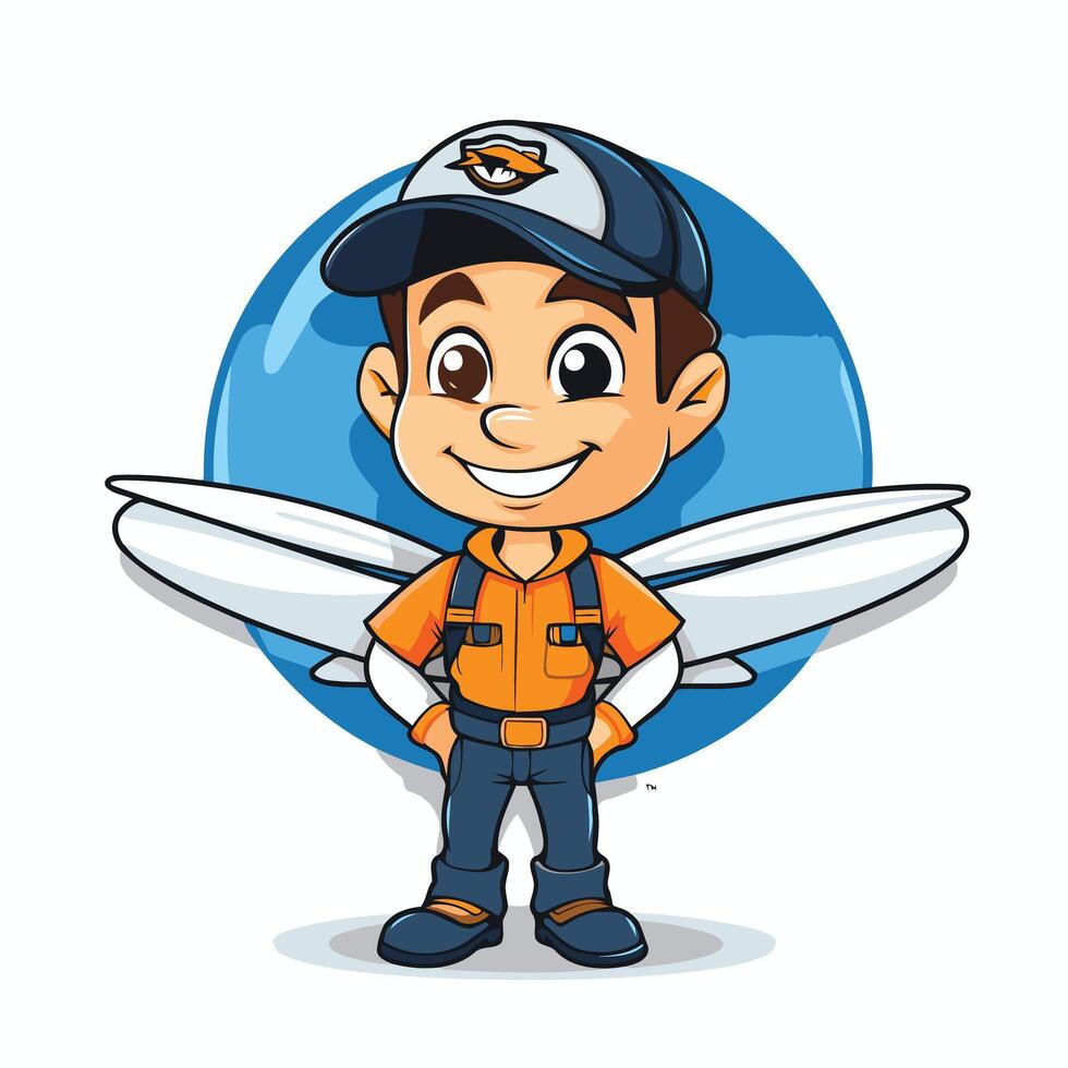 A cartoon character of a man in an orange shirt and cap vector