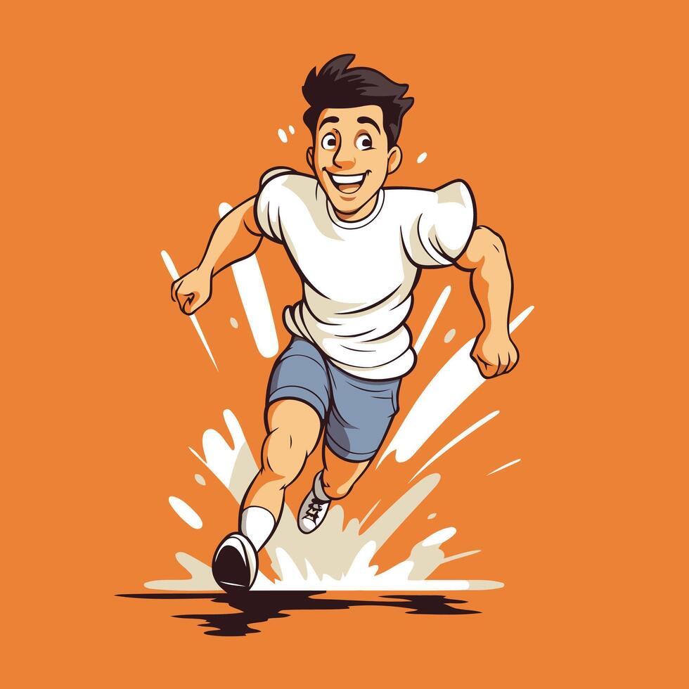 Cartoon man running on an orange background vector