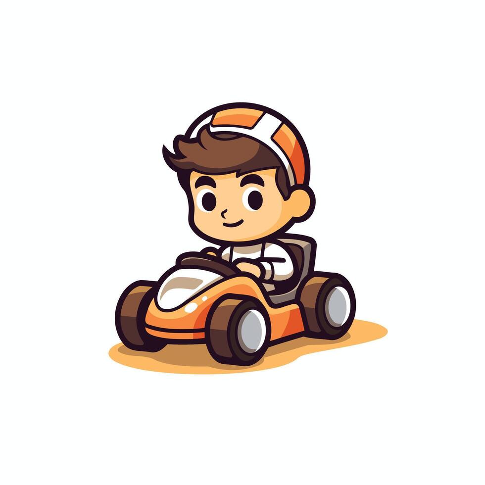 A cartoon boy driving a go kart vector