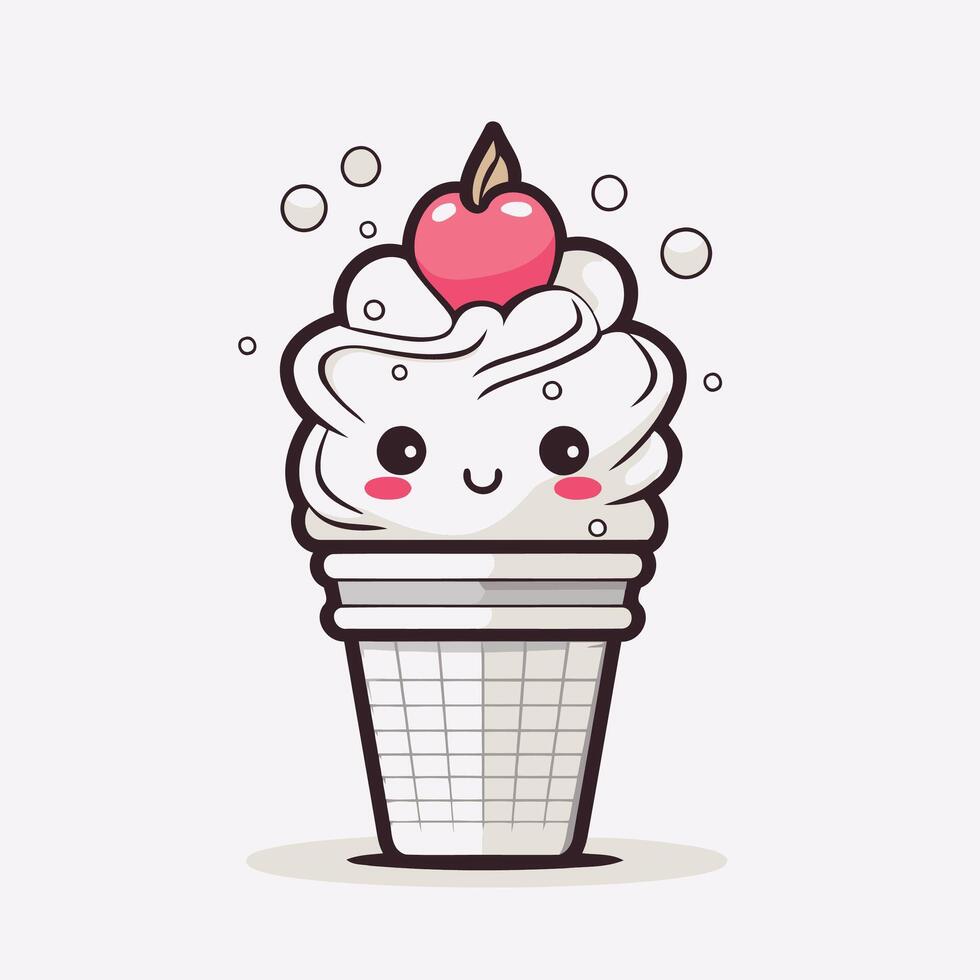 A cartoon ice cream cup with a red apple on top vector