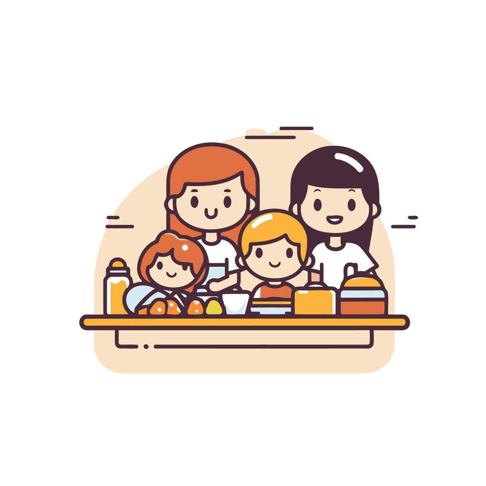 Family with children and food on the table vector