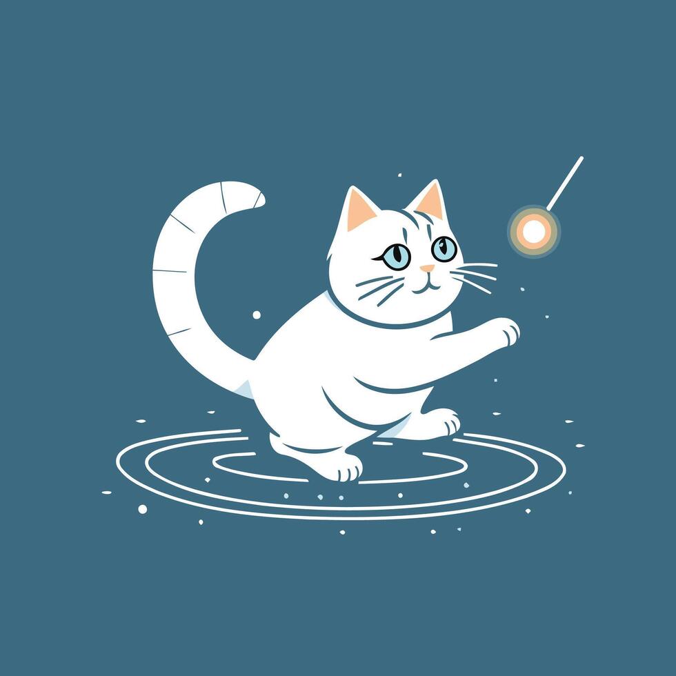 A white cat playing with a ball on a blue background vector