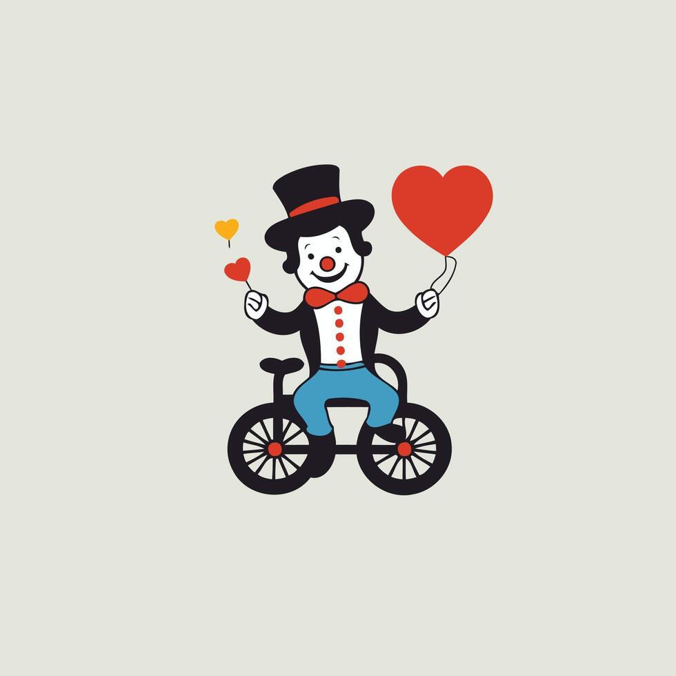 A cartoon clown riding a bicycle with a heart vector