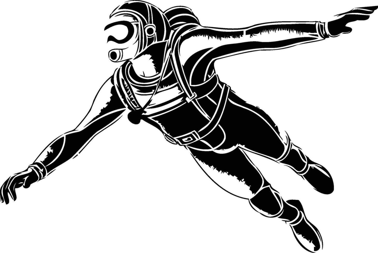 A black and white illustration of a man in a diving suit vector