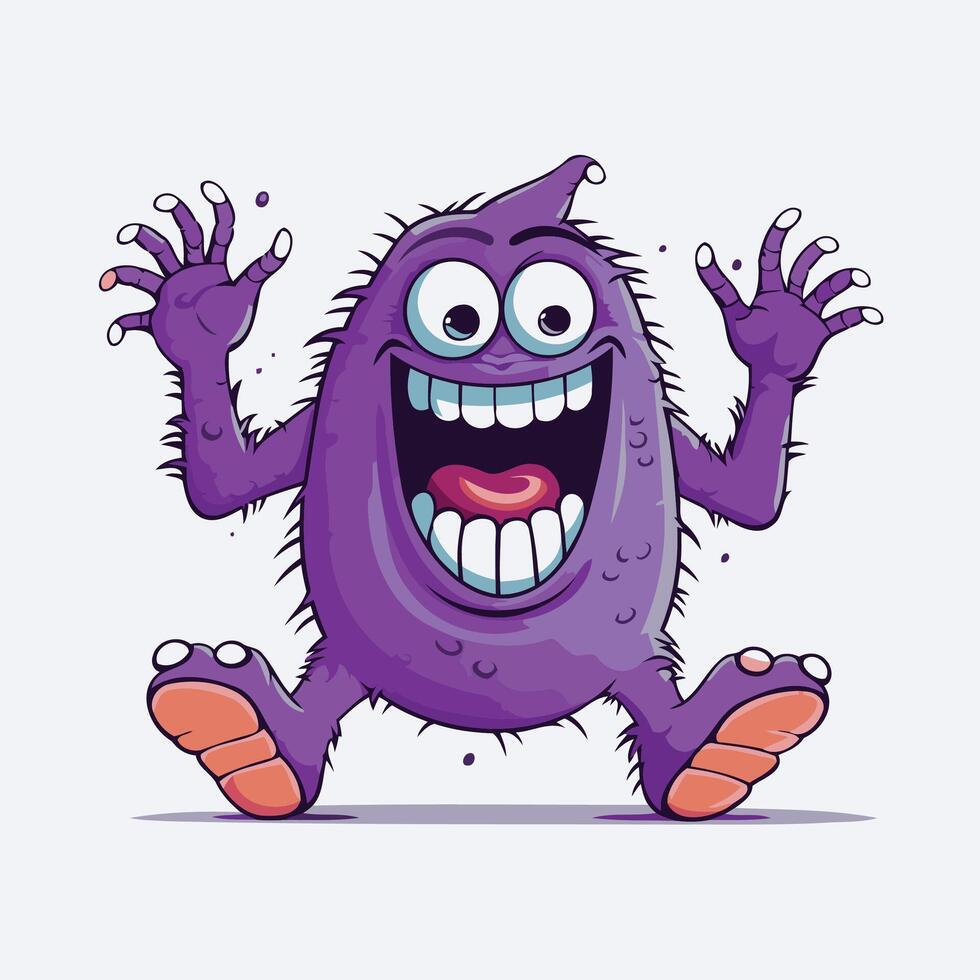 Cartoon purple monster with big eyes and hands vector