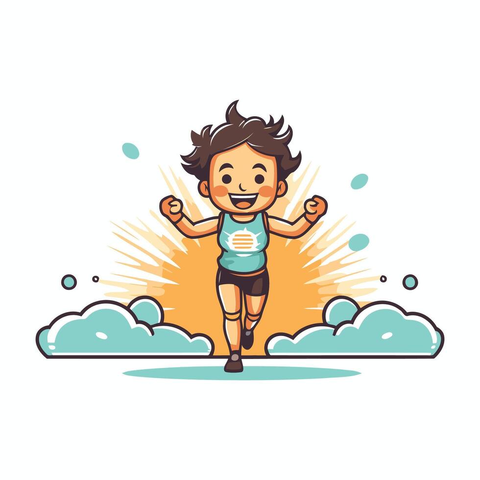 A cartoon boy running in the clouds vector
