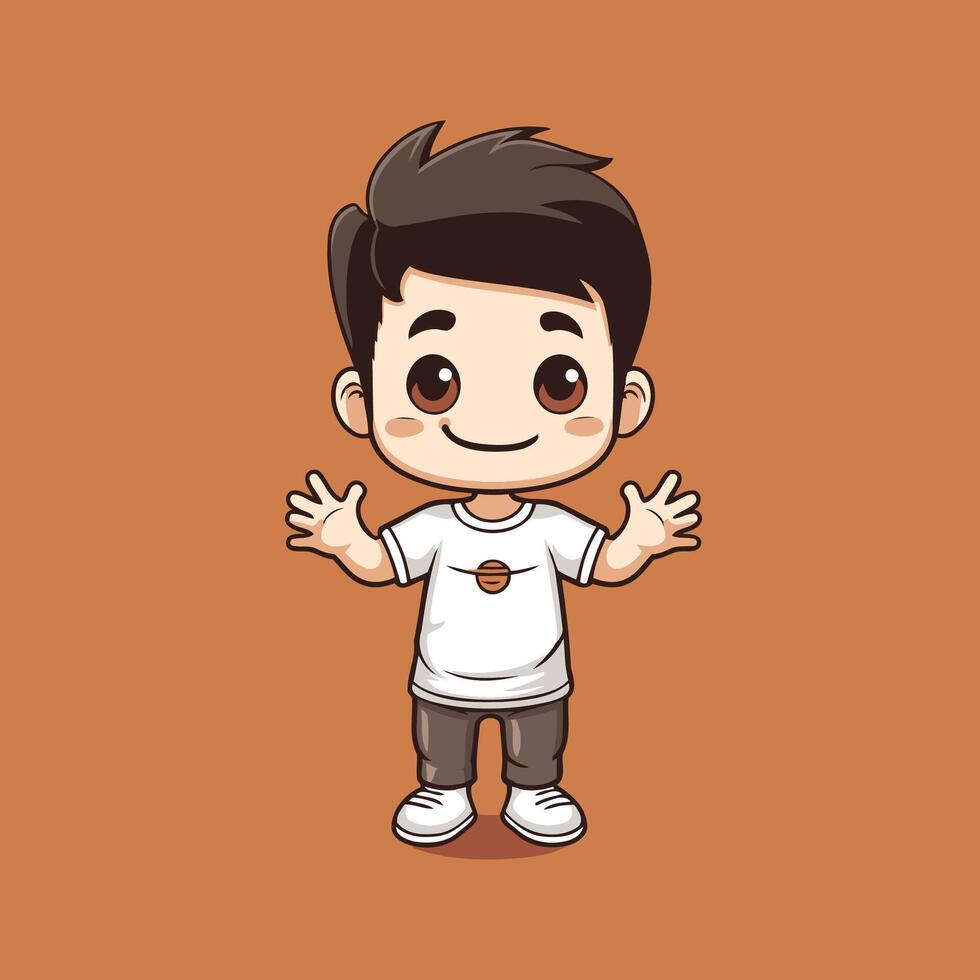 Cartoon boy with hands up and smiling vector