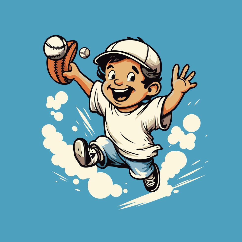 A cartoon boy with a baseball glove and mitt vector