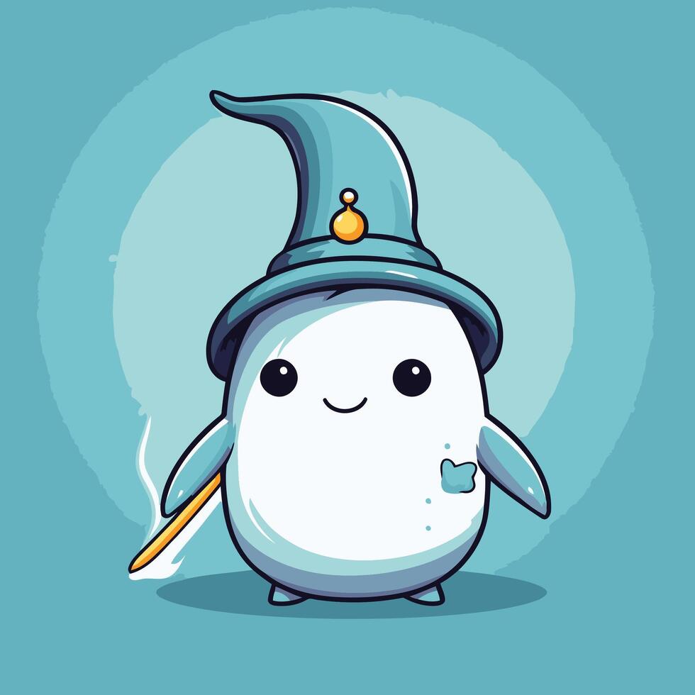 A cute penguin wearing a wizard hat and holding a pencil vector