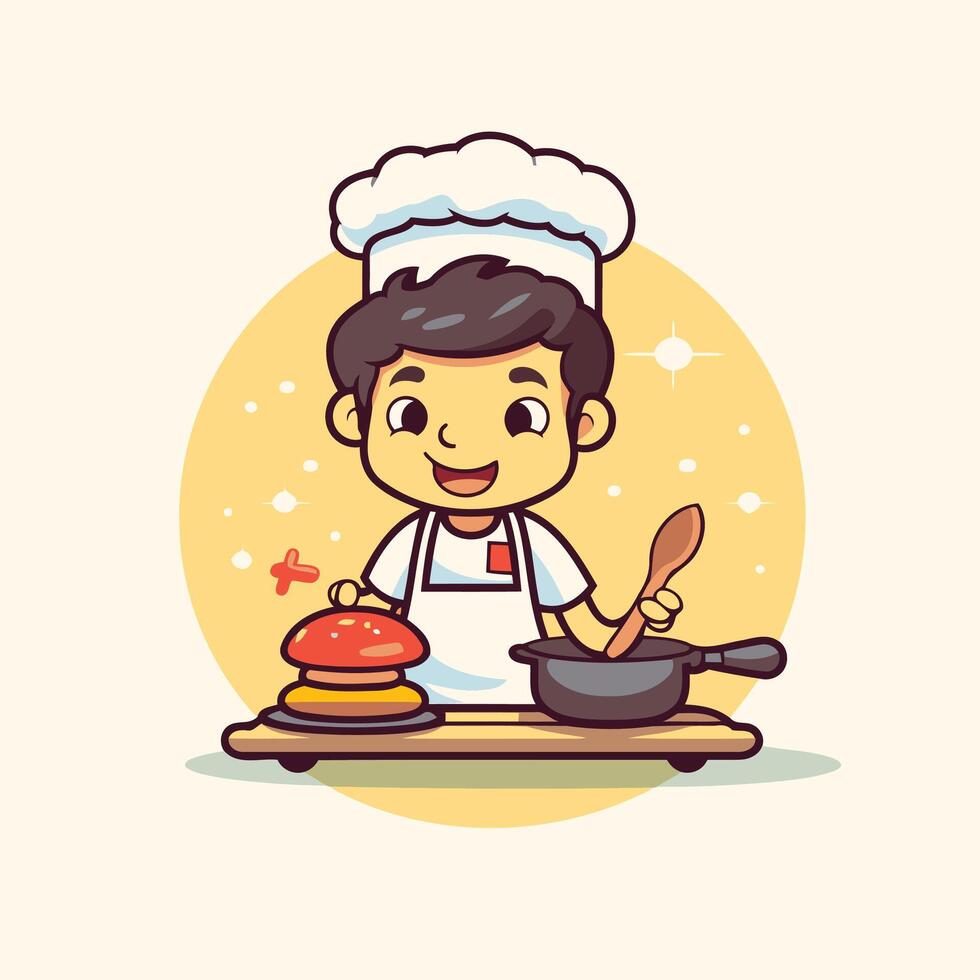 A cartoon chef cooking hamburger vector