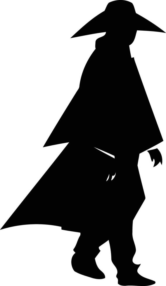 A silhouette of a man in a hat and cloak vector
