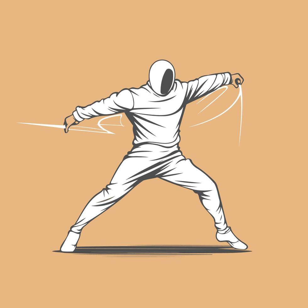 A man in a white hoodie is doing a fencing move vector