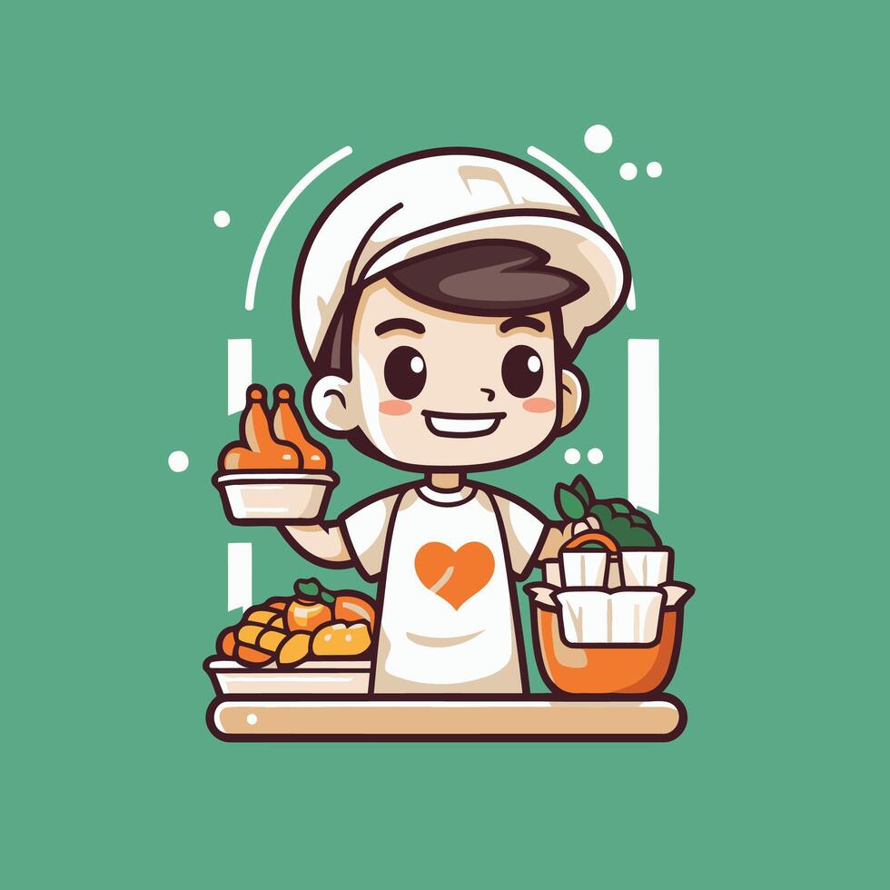 A cartoon character holding a tray of food vector