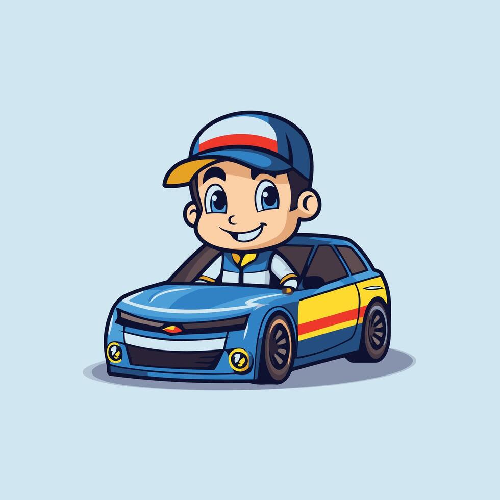 Cartoon car driver with hat and cap vector