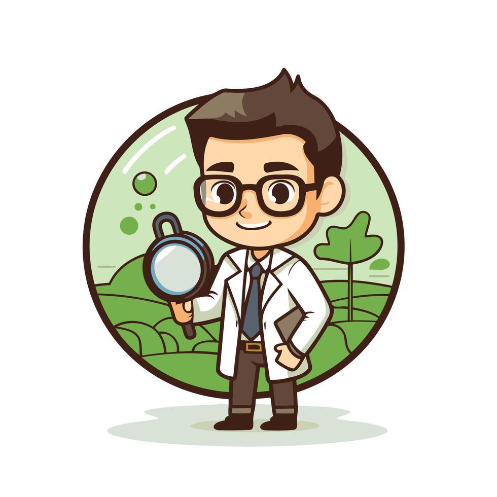 A cartoon doctor holding a magnifying glass vector