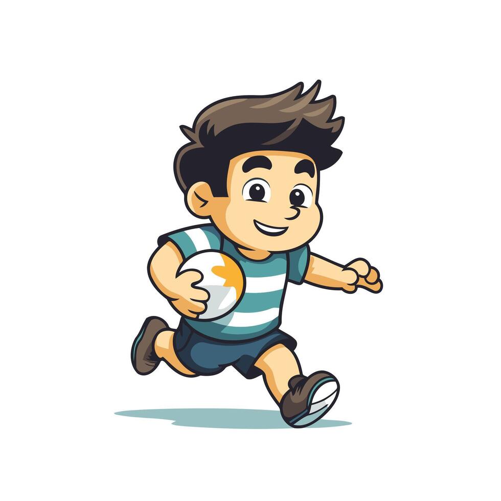 Cartoon boy running with ball illustration vector