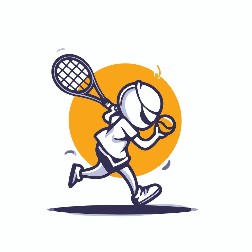 A cartoon tennis player running with a racket vector
