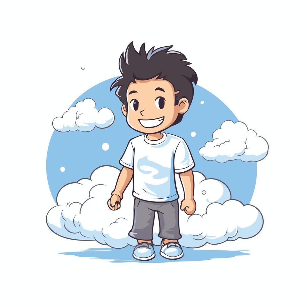 A cartoon boy standing on clouds vector