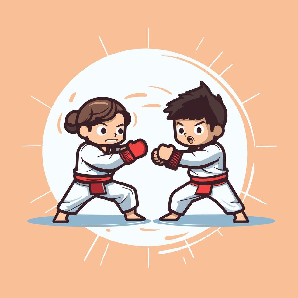 Two people in karate gear fighting vector