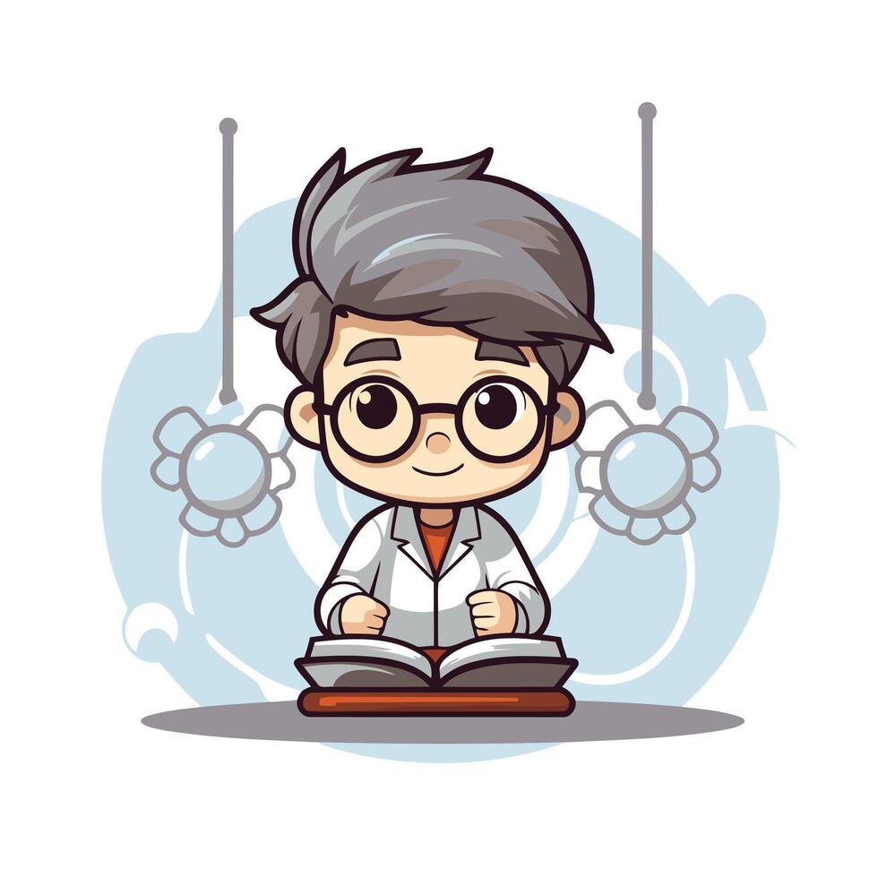 A cartoon scientist reading a book vector