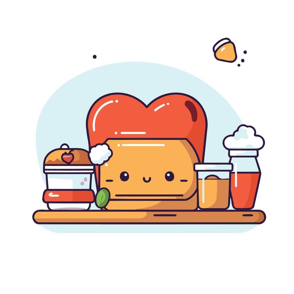 A cartoon heart and other food items on a table vector