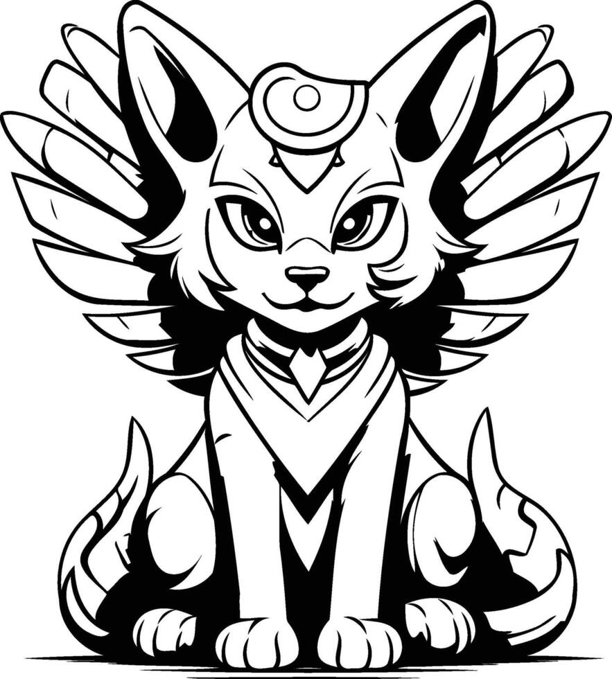 A cartoon cat with wings and a bow on its head vector
