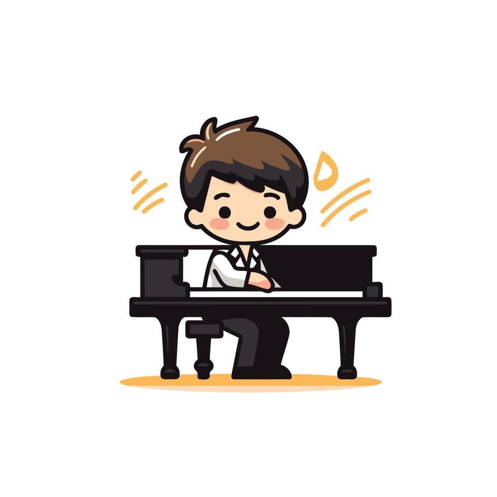 A boy playing the piano on a white background vector