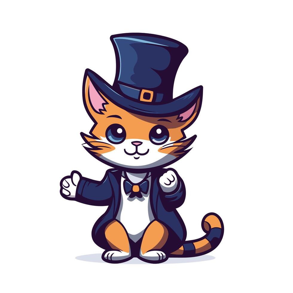 A cartoon cat wearing a top hat and bow tie vector