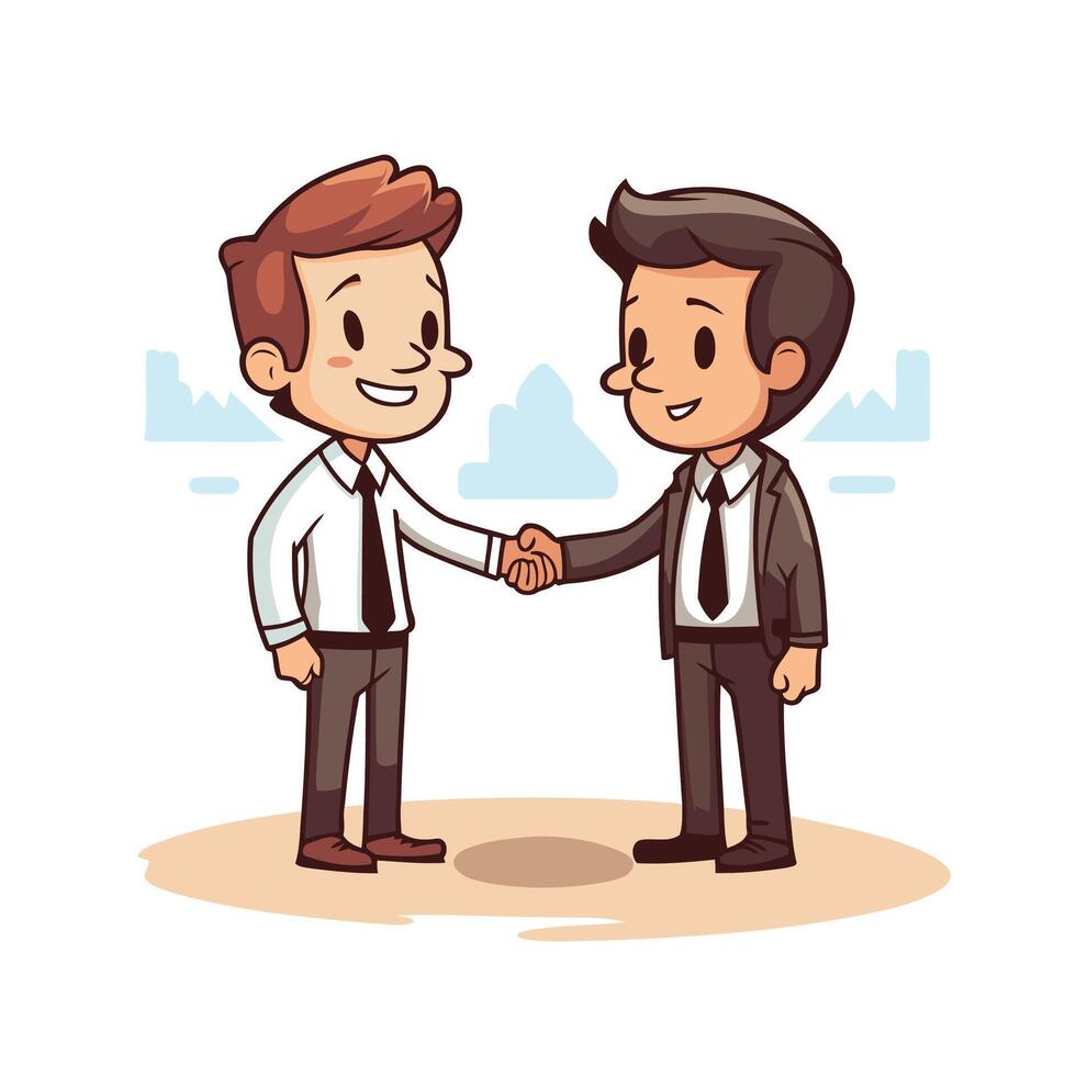 Two businessmen shaking hands, cartoon style vector