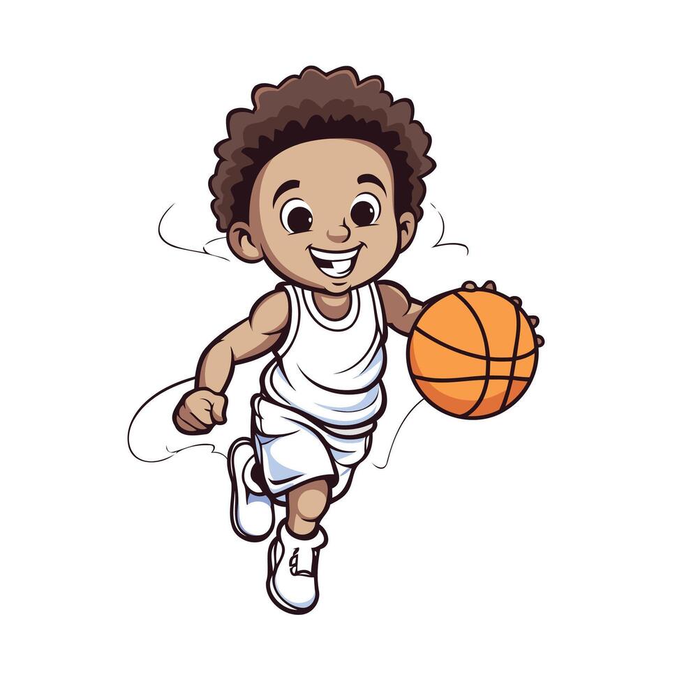 Cartoon boy playing basketball illustration vector