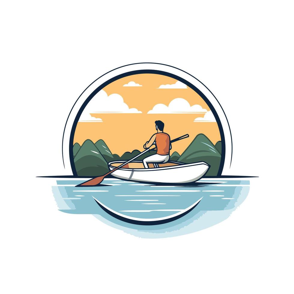 A man rowing a boat on the water vector